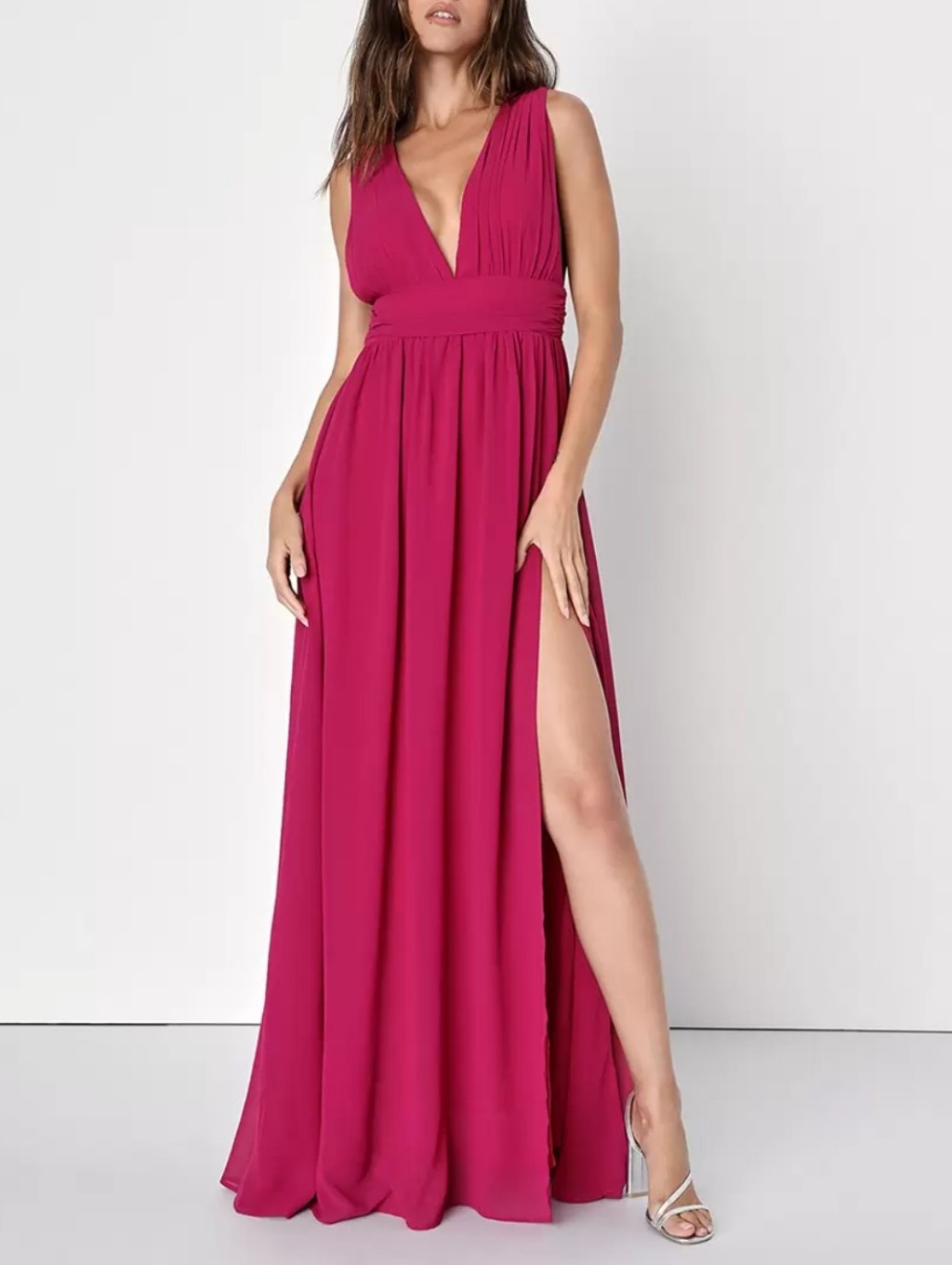 Love By Design Athen Plunging V-Neck Maxi Dress In Fuchsia